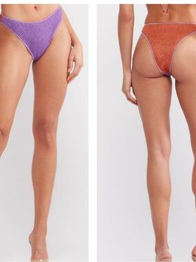 Oseree Purple Shimmer Bikini Bottom with Orange Lining